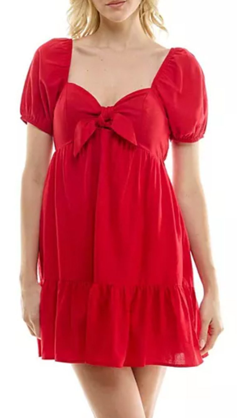 Speechless red bow front smocked dress Size Small Cottage Retro Boho Feminine